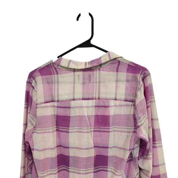 American Eagle Pink Plaid Long Sleeve Pocket Button Up Shirt Casual Top Small - Picture 8 of 11
